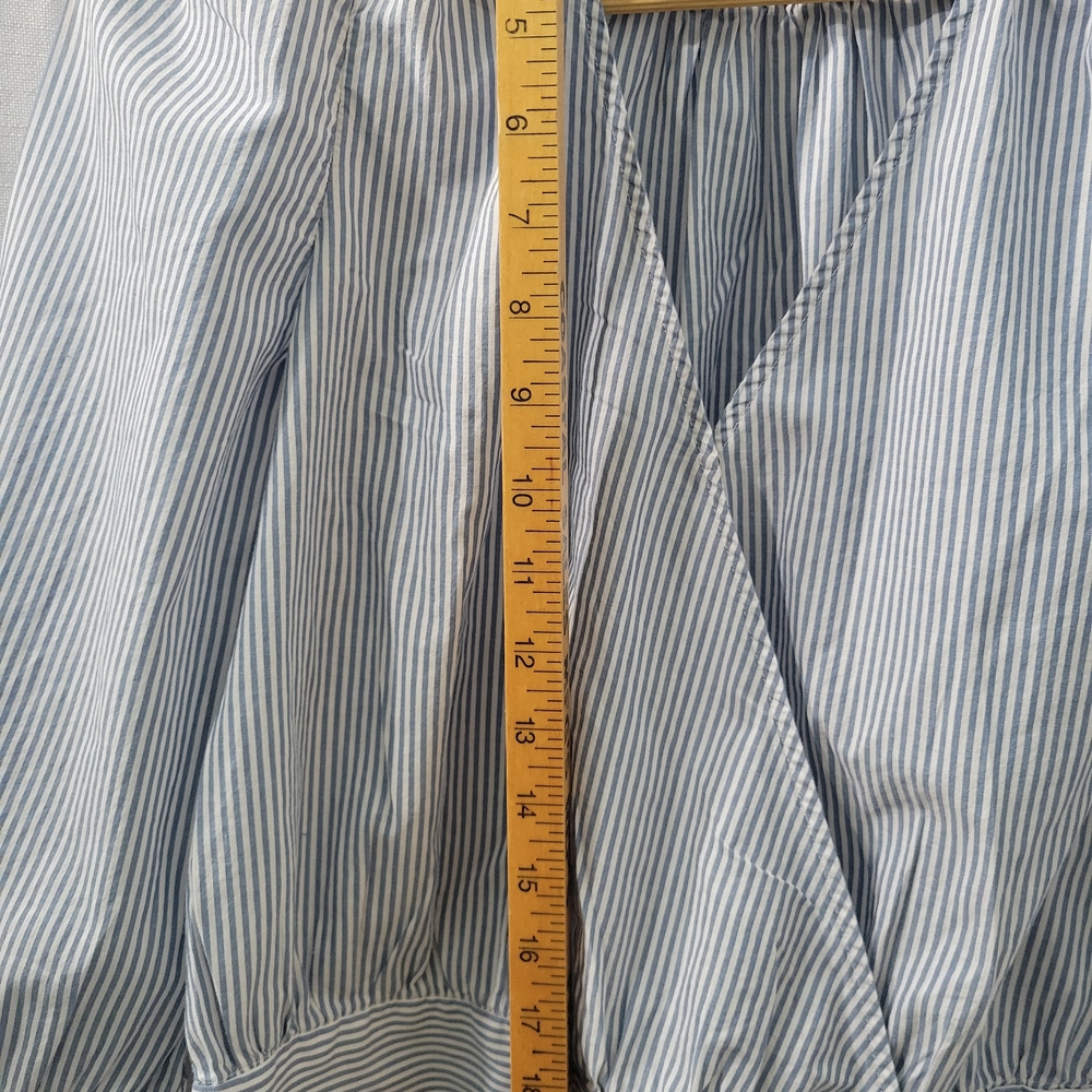 (SEA) Madewell Light Blue and White Striped Wrap Blouse - Picture 7 of 13